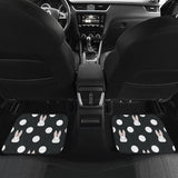Cute White Rabbit Polka Dots Black Background Front And Back Car Mats