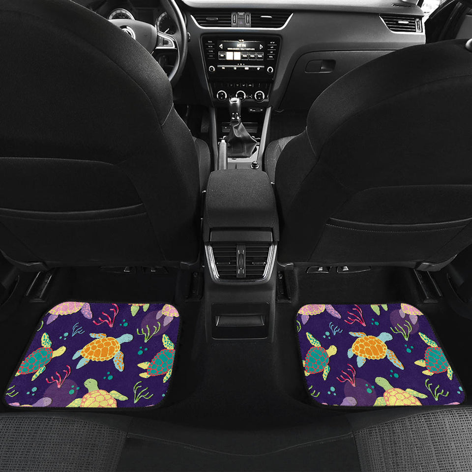 Colorful Sea Turtle Pattern Front And Back Car Mats