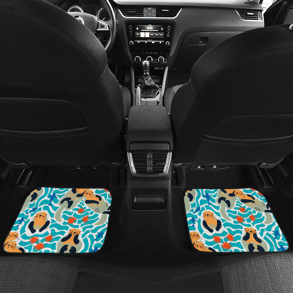 Cute Sea Otters Fishe Sea Urchin Pattern Front And Back Car Mats