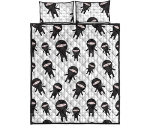 Ninja pattern plaid background Quilt Bed Set