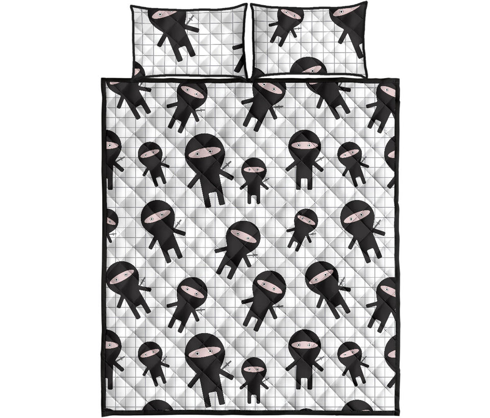 Ninja pattern plaid background Quilt Bed Set