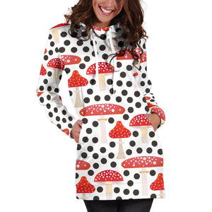 Red Mushroom Dot Pattern Women'S Hoodie Dress