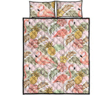 Pink flamingo birds pineapples hibiscus flower pattern Quilt Bed Set