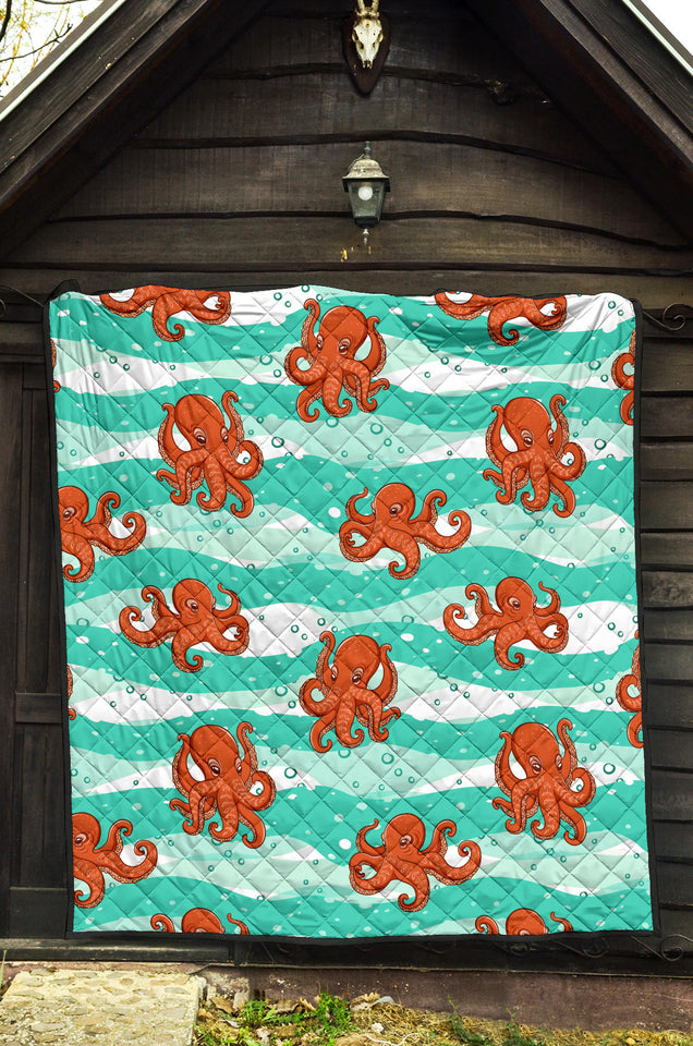 Octopuses Sea Wave Background Premium Quilt