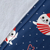 Cute Sea Lion Seal Christmas Hat Candy Cane Heart Pattern Premium Blanket