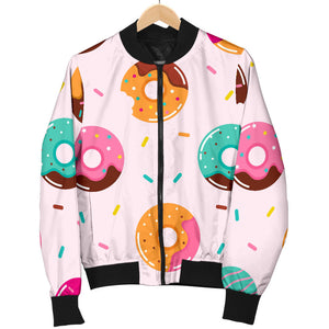 Donut Pattern Glaze Pink Background Women'S Bomber Jacket
