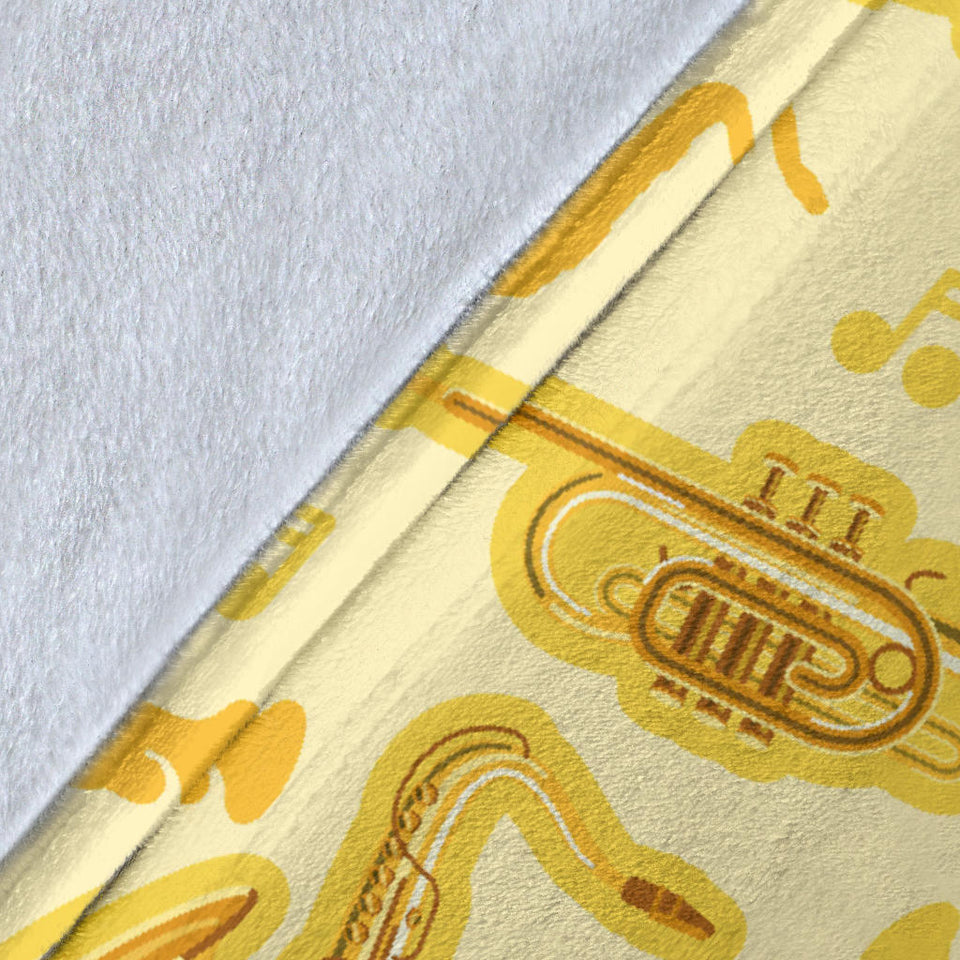 Saxophone Cornet Pattern Yellow Background Premium Blanket