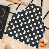 Cute White Rabbit Polka Dots Black Background Adjustable Apron