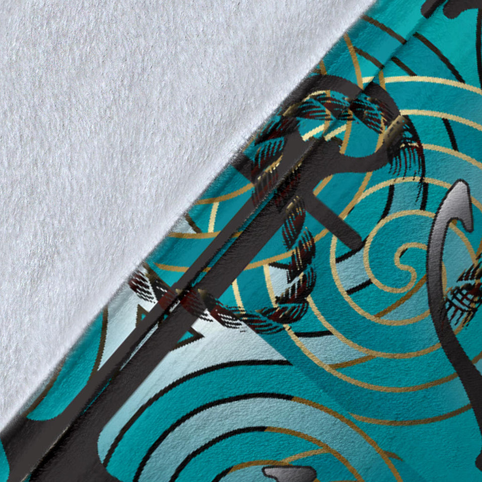 Anchor Nautical Green Background Premium Blanket