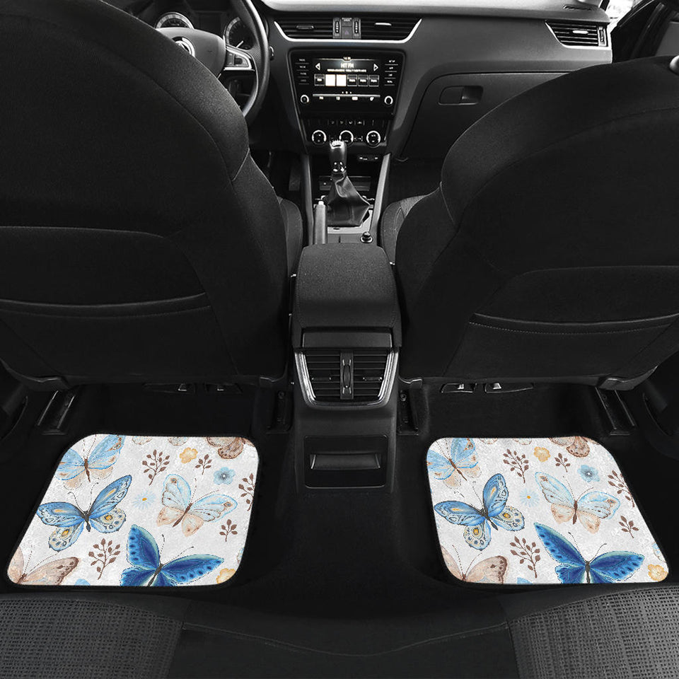 Blue Butterfly Pattern Front And Back Car Mats