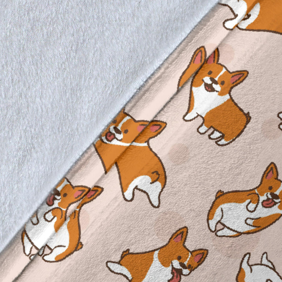 Cute Corgis Pattern Pink Background Premium Blanket