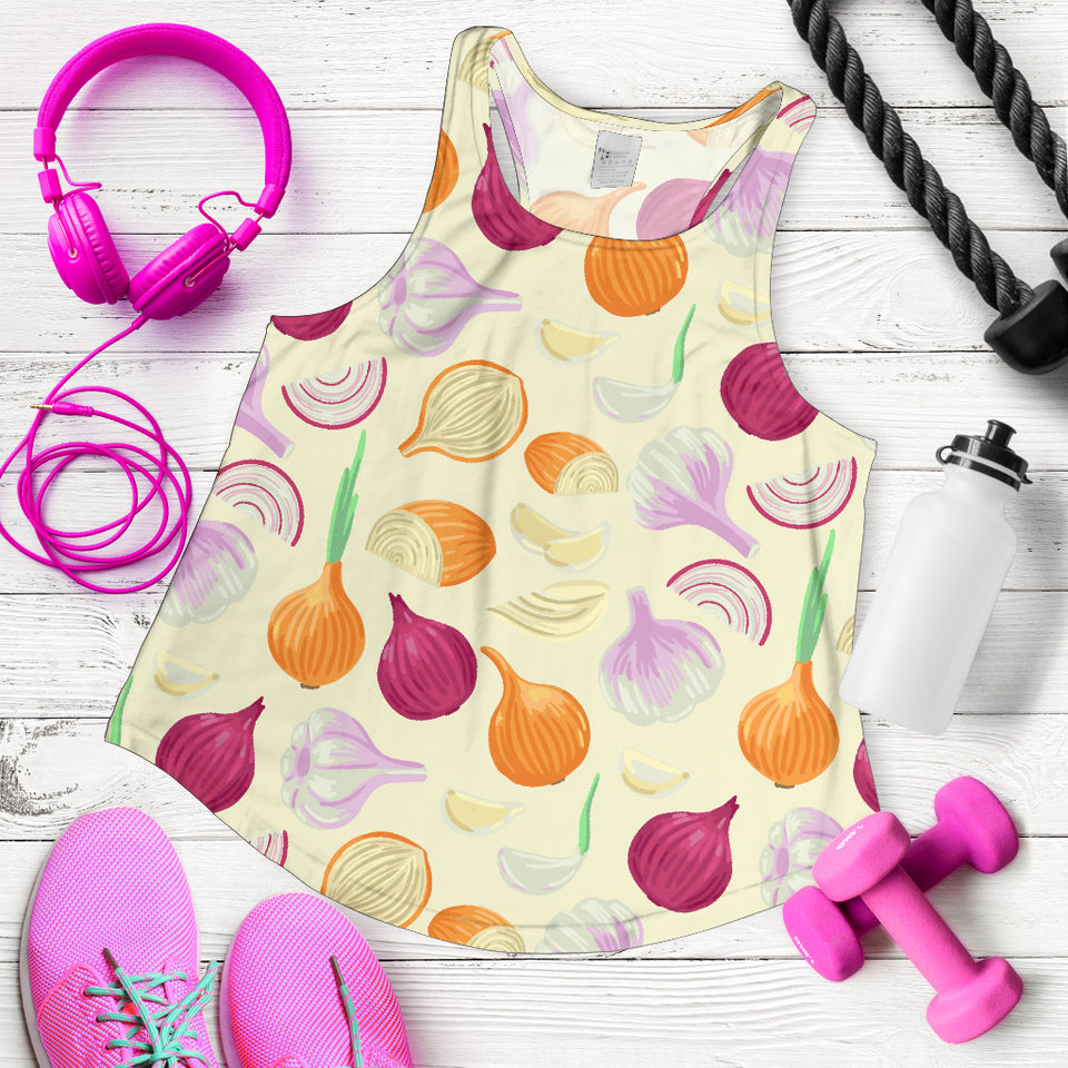Onion garlic white red pattern Women Racerback Tank Top
