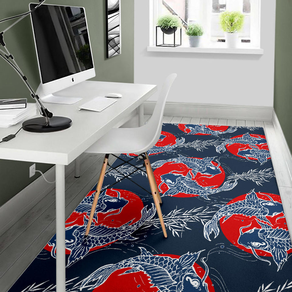 Koi Fish Carp Fishs Hand Drawn Japanese Art Area Rug