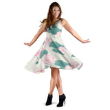Pink Lotus Waterlily Leaves Pattern Sleeveless Midi Dress