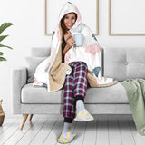 Black Gray Cream Coral Ginkgo Leaves Pattern Hooded Blanket