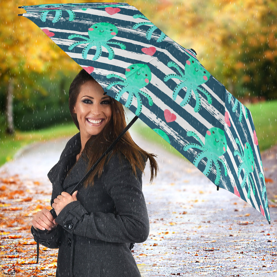 Cute Octopuses Heart Striped Background Umbrella