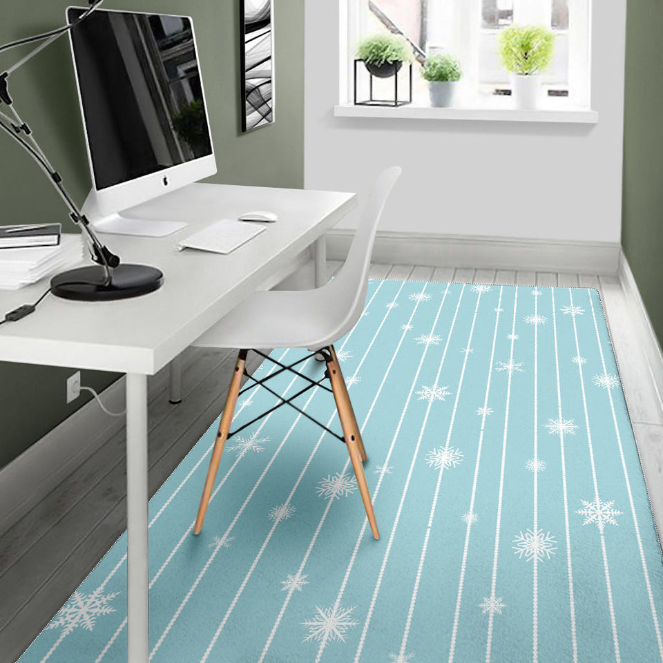 Snowflake Pattern Blue Stripe Background Area Rug