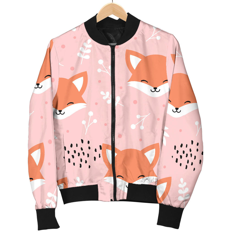 Cute Fox Pattern Pink Background Women'S Bomber Jacket