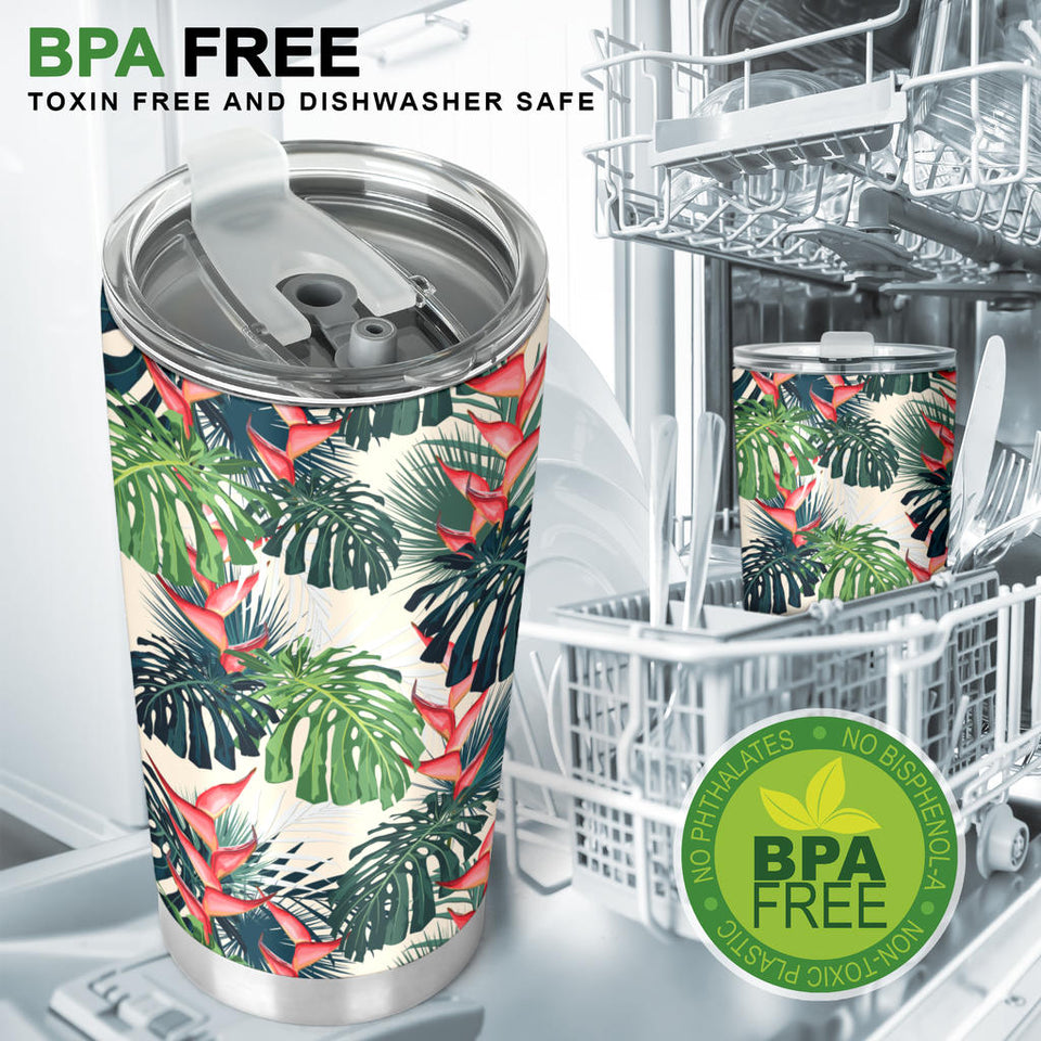 Heliconia Flowers, Palm And Monstera Leaves Tumbler