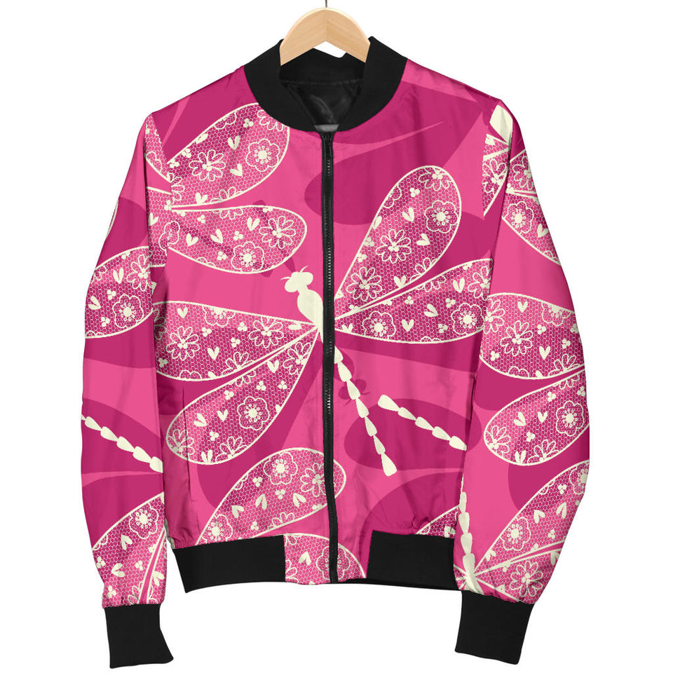 Beautiful Dragonfly Pink Background Women'S Bomber Jacket
