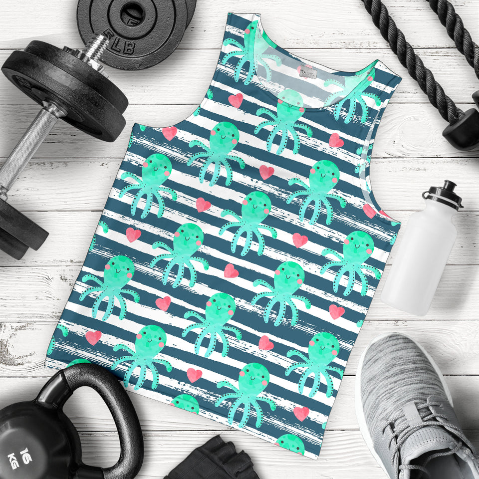 Cute octopuses heart striped background Men Tank Top