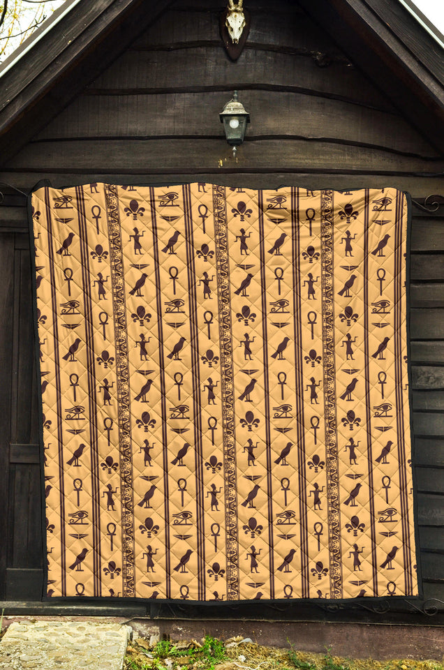 Egypt Hieroglyphics Pattern Print Design 02 Premium Quilt