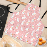 Cute White Rabbit Flower Pink Background Adjustable Apron