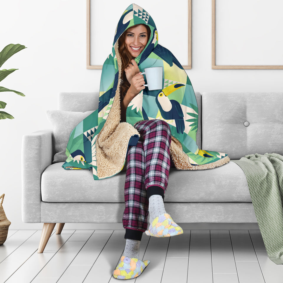 Toucan Tropical Leaves Design Pattern Hooded Blanket