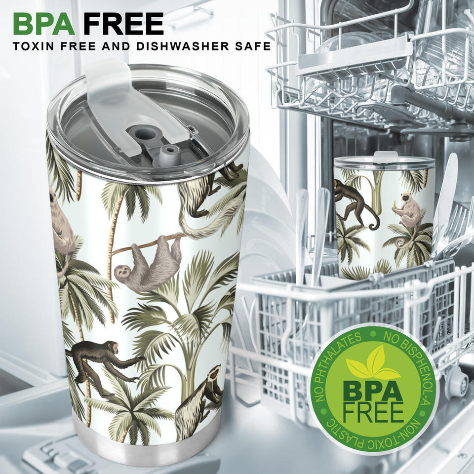 Monkey Sloth Lemur Palm Trees Pattern Tumbler