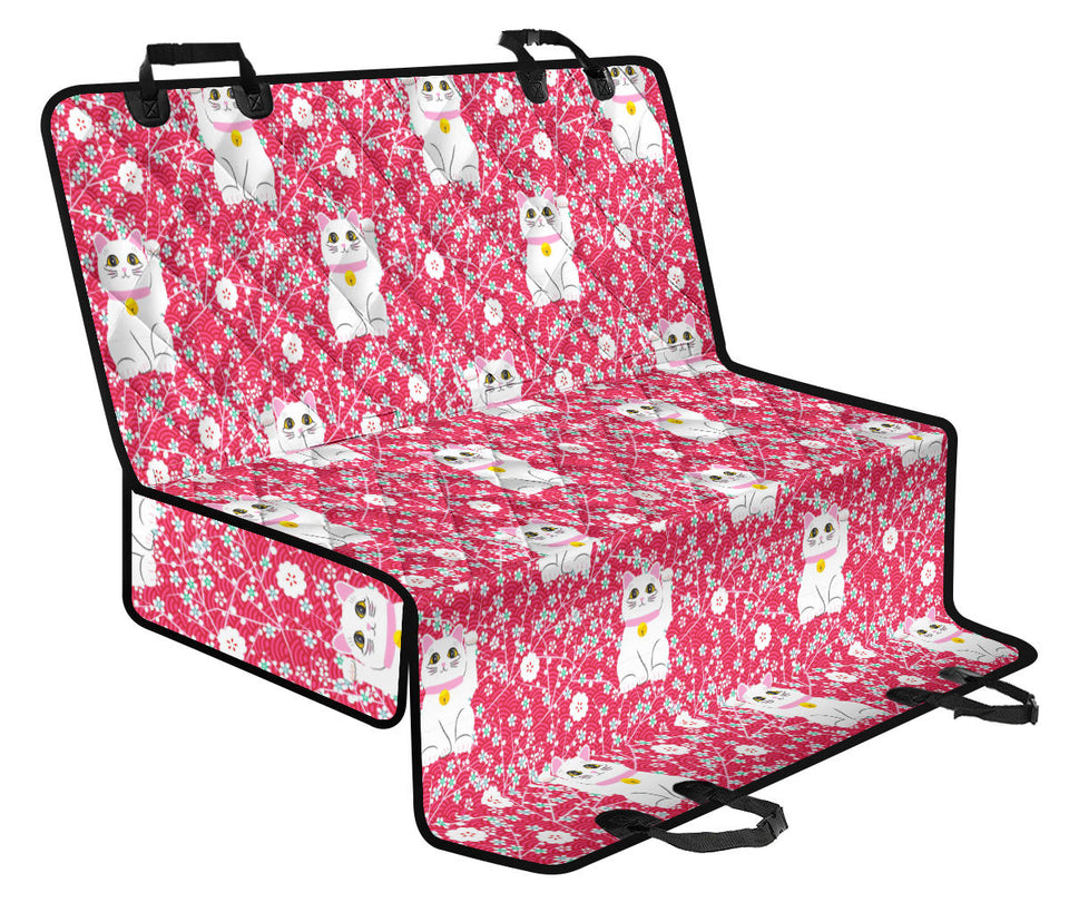 Maneki Neko Lucky Cat Sakura Pink Background Dog Car Seat Covers