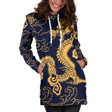 Gold Dragon Pattern Women'S Hoodie Dress