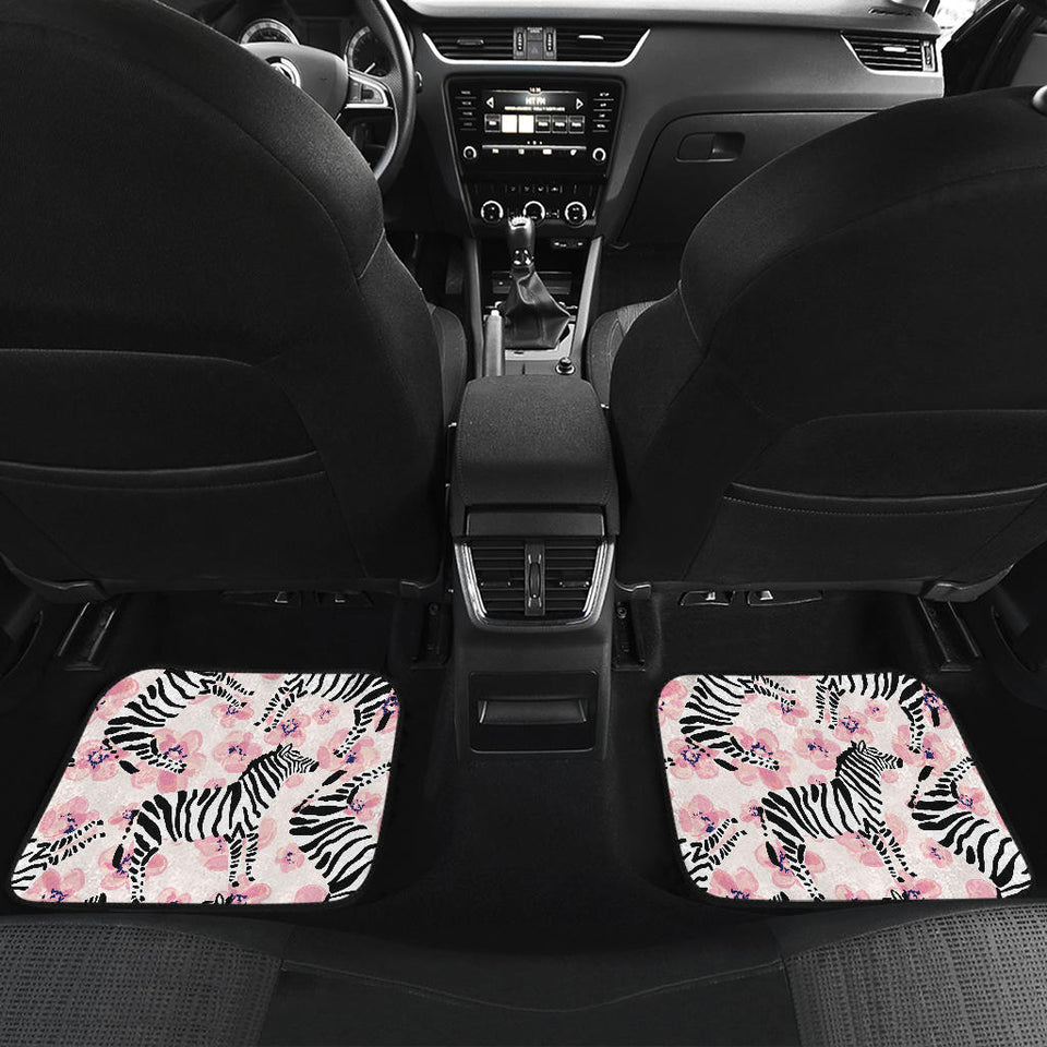 Zebra Pink Flower Background Front And Back Car Mats