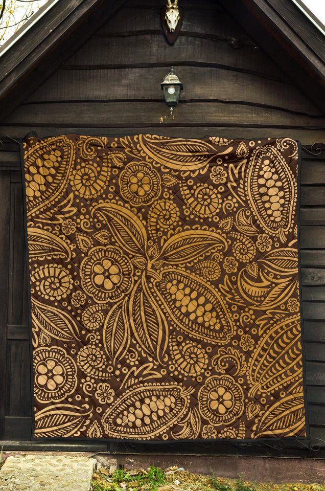 Cocoa Beans Tribal Polynesian Pattern Background Premium Quilt