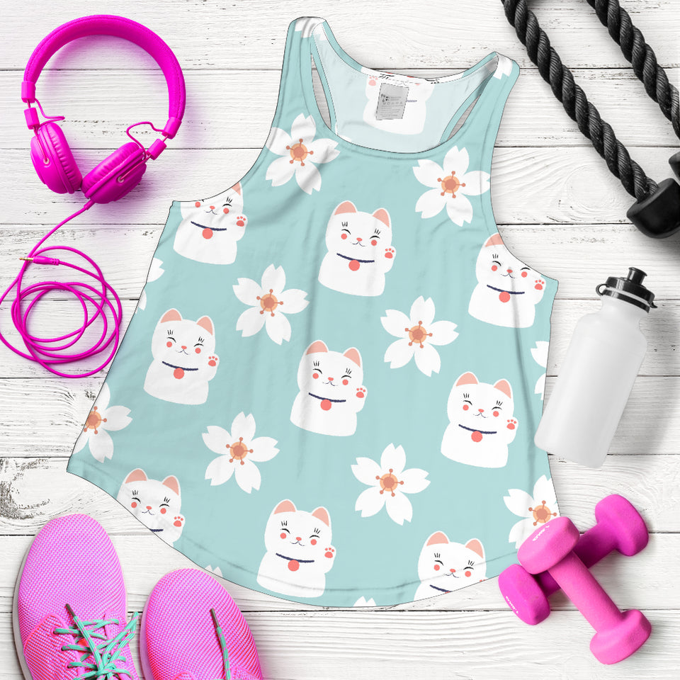 Maneki Neko Lucky Cat sakura Women Racerback Tank Top