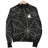 Spider Web Design Pattern Black Background White Cobweb Women'S Bomber Jacket