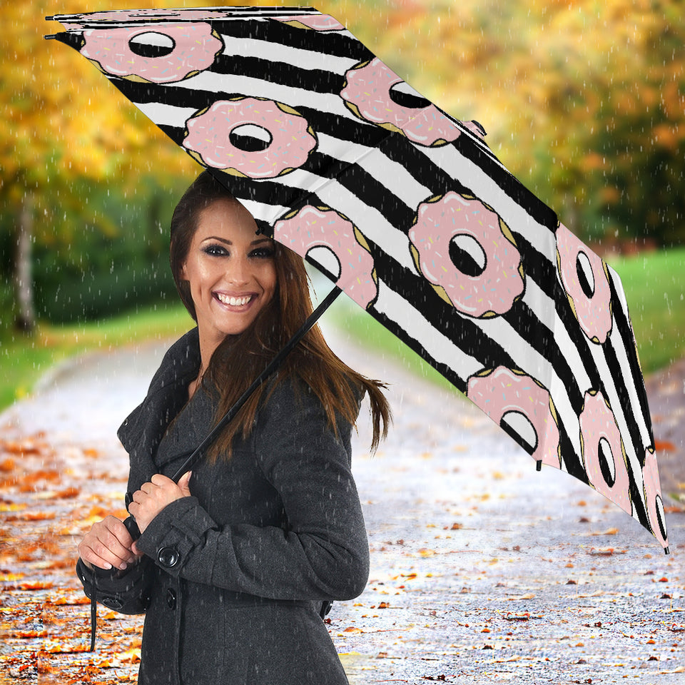 Donuts Pink Icing Striped Pattern Umbrella