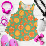 orange fruit pattern green background Women Racerback Tank Top