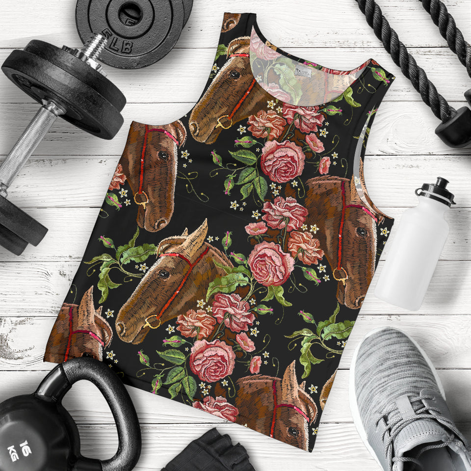 Horse head wild roses pattern Men Tank Top