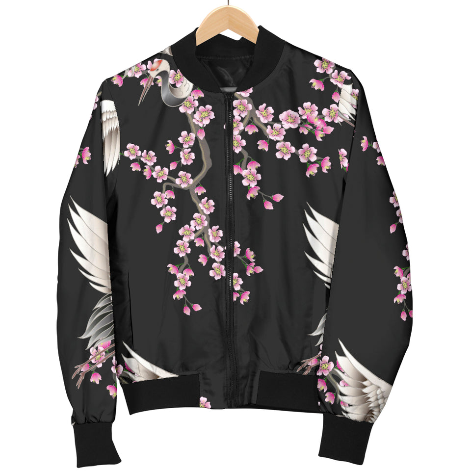 Japanese Crane Pink Sakura Pattern Women'S Bomber Jacket