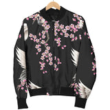 Japanese Crane Pink Sakura Pattern Women'S Bomber Jacket