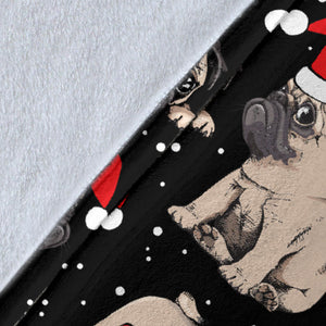 Christmas Pugs Santa_S Red Cap Pattern Premium Blanket