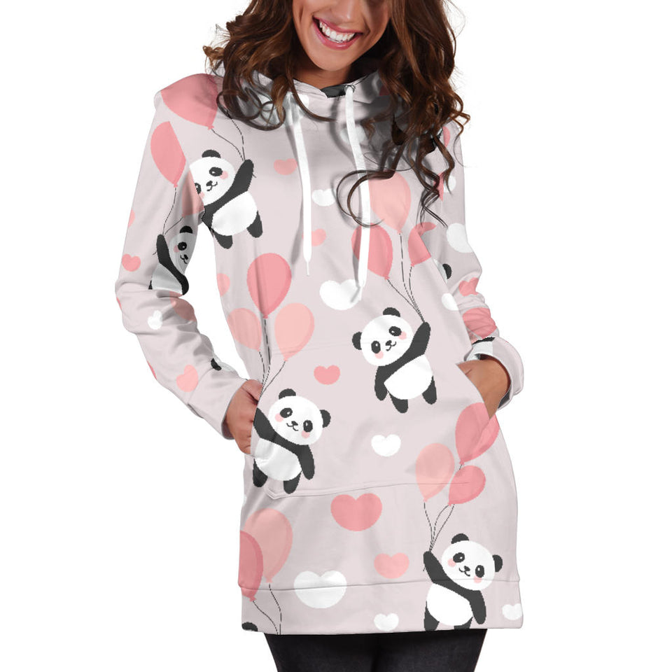 Cute Panda Ballon Heart Pattern Women'S Hoodie Dress
