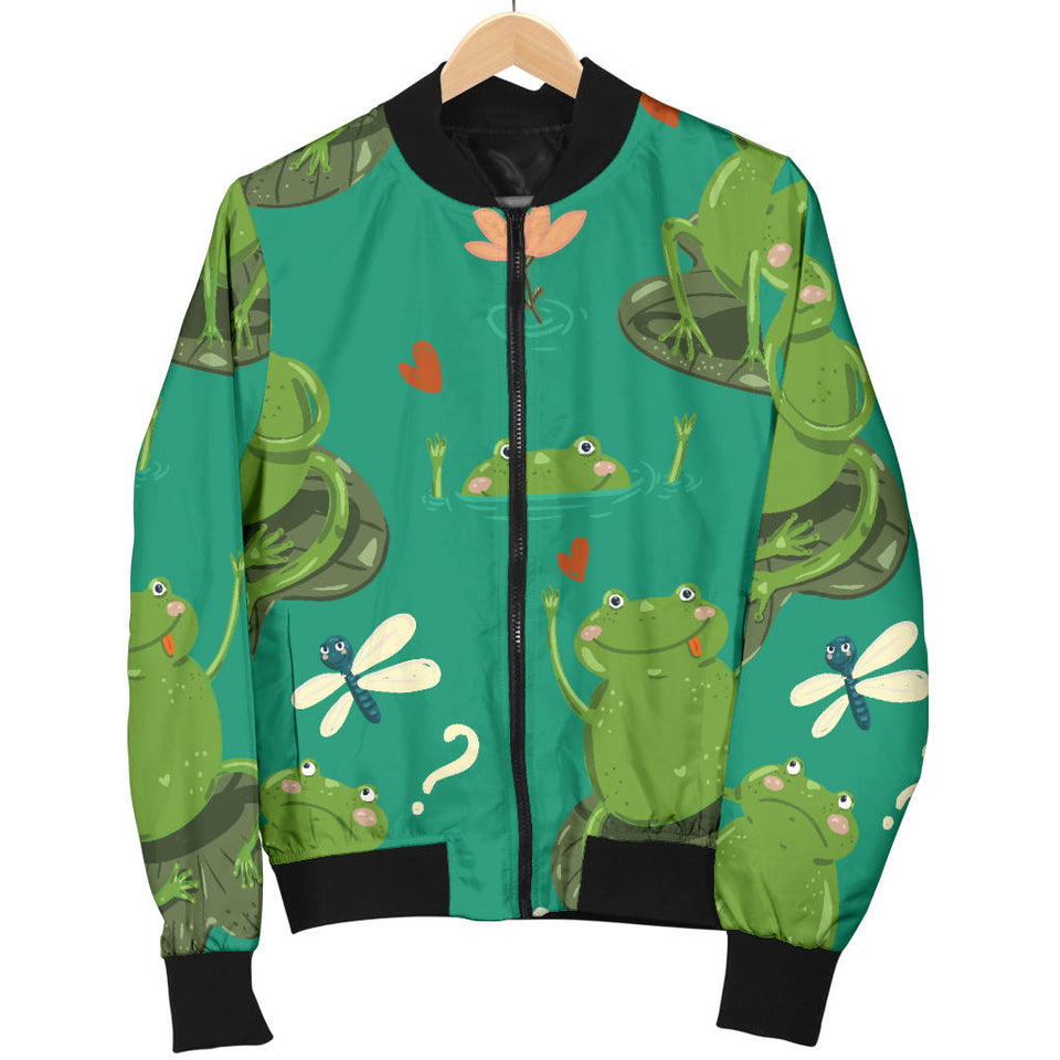 Cute Frog Dragonfly Design Pattern Women'S Bomber Jacket