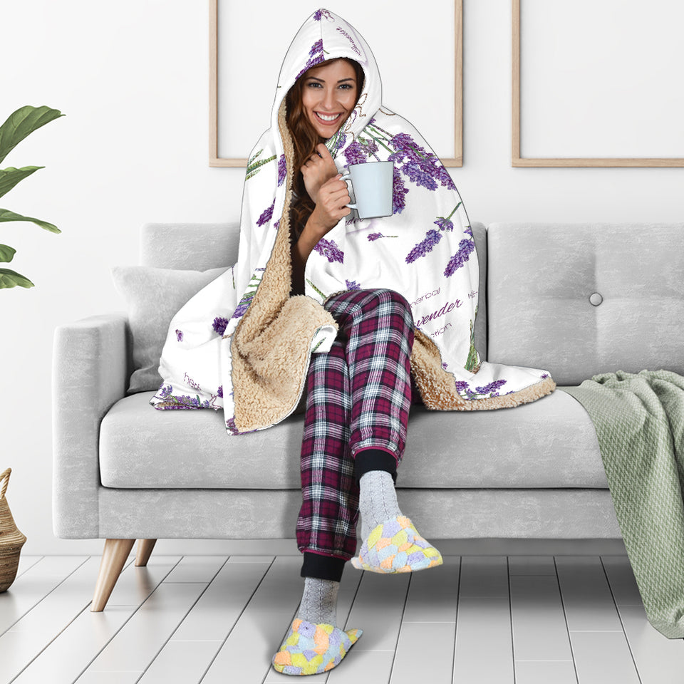 Lavender Flower Design Pattern Hooded Blanket