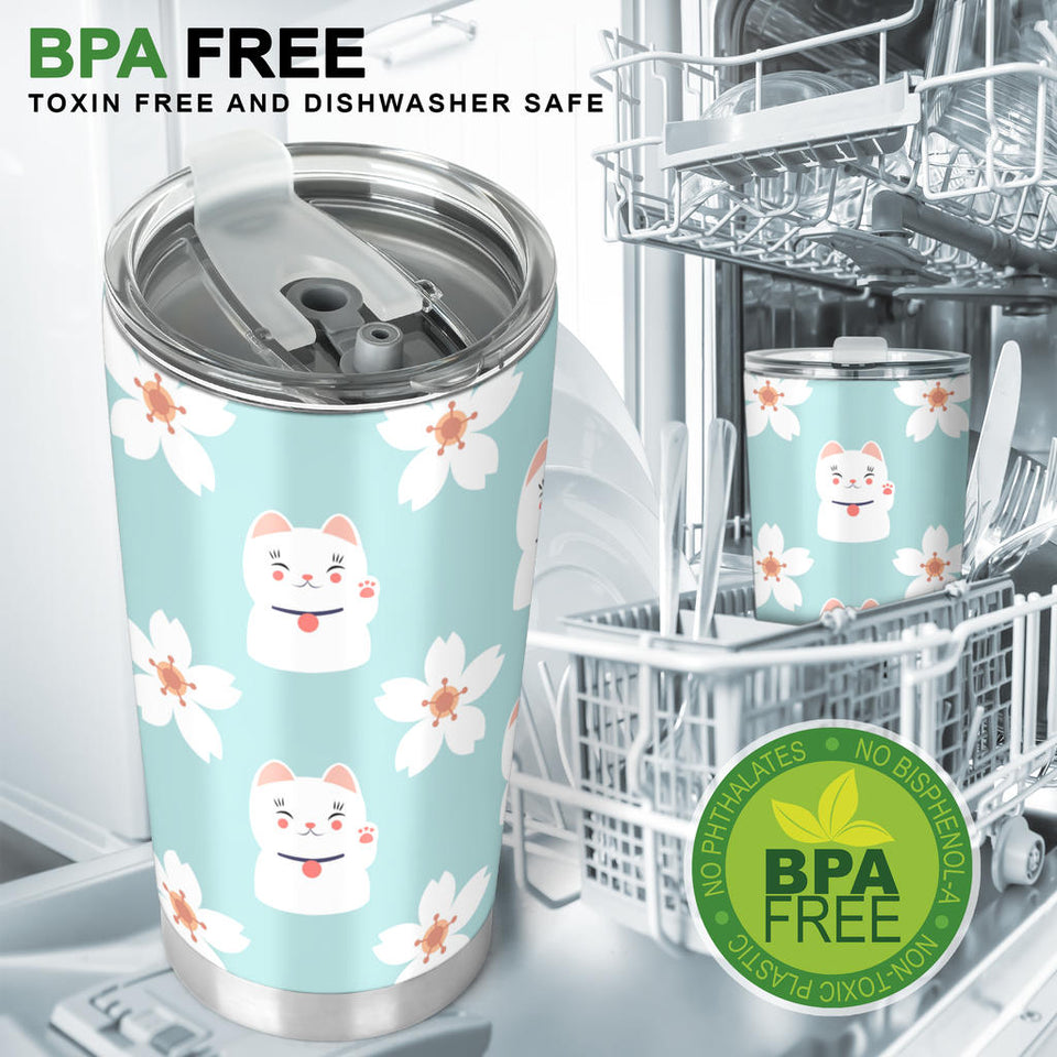 Maneki Neko Lucky Cat Sakura Tumbler