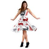 Deer Tree Snowflakes Chrismas Pattern Sleeveless Midi Dress