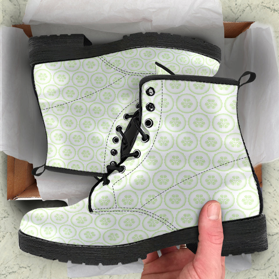 Cucumber Pattern Background Leather Boots