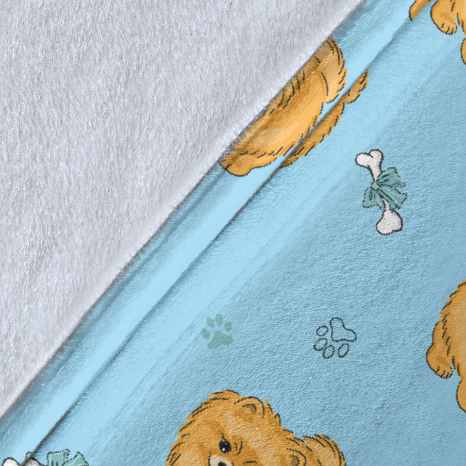 Brown Cute Pomeranian Blue Blackground Premium Blanket