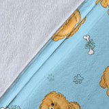 Brown Cute Pomeranian Blue Blackground Premium Blanket