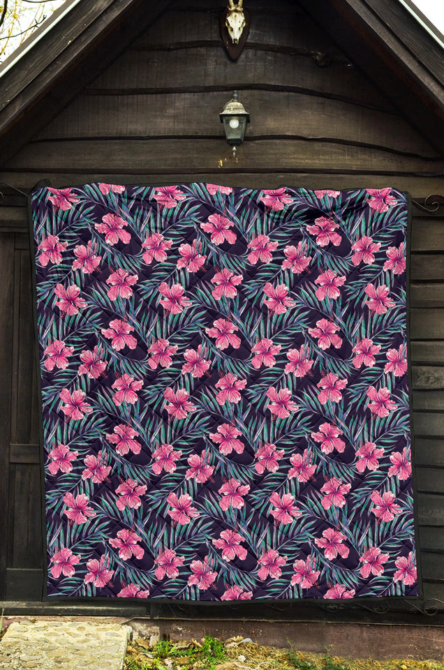 Hibiscus Pattern Print Design 05 Premium Quilt